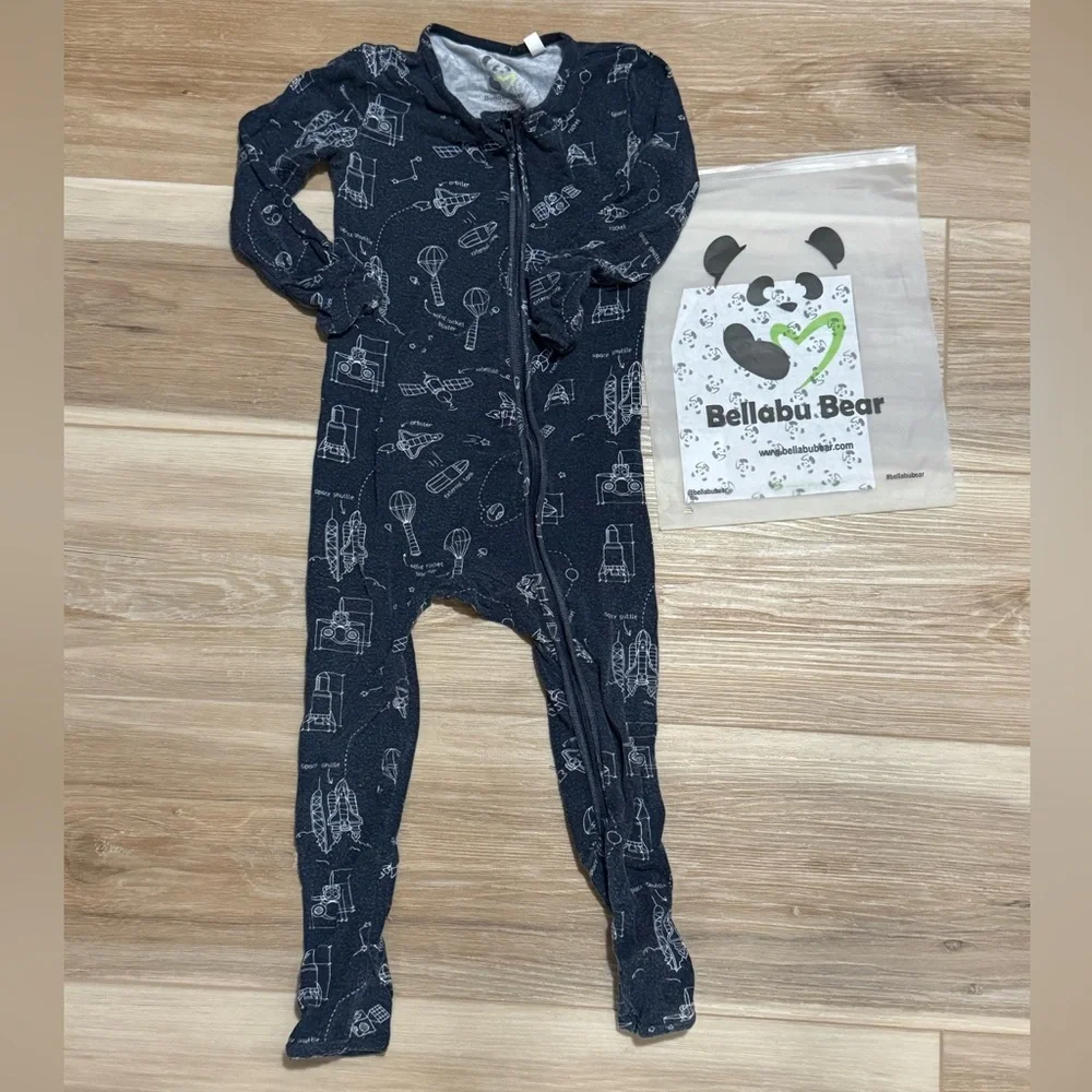 Bellabu Bear Kids' Orbiter Print Convertible Footie Pajamas ROCKETS, Size 24M